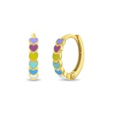 Cercei din Aur 14K pentru Copii si Adolescente, model Cascada Inimioare Multicolor, inchidere tortita