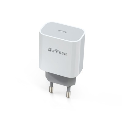Incarcator compatibil telefon smart 18w, Detech, Mixt 5V 3.0A / 9V 2.0A / 12V 1.5A, iesire mufa mama type-c, incarcare rapida, alb foto
