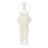 Decoratiune de Perete Macrame Rotundă Bej cu Frunze Tropicale și Margele din Lem, CMCLASS
