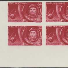 1961 Romania - Primul om in Cosmos, Gagarin bloc de 4 timbre ndt, LP 516 a MNH