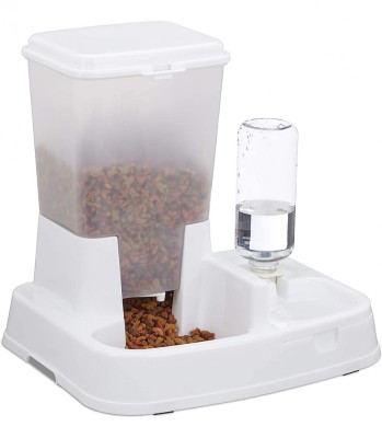 Hranitor automat pisici si caini, Cu sticla, Plastic, Alb, 345 x 275 x 34 cm foto