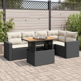 Cumpara ieftin Set mobilier de grădină cu perne, 6 piese, negru, poliratan