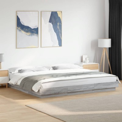 vidaXL Cadru de pat cu lumini LED gri sonoma 180x200 cm lemn prelucrat 3281082 foto