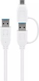 Cablu USB 3.0 A tata-tata cu adaptor USB A mama la USB Type C tata 0.5m 5Gbit/s alb Goobay