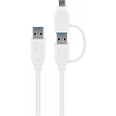 Cablu USB 3.0 A tata-tata cu adaptor USB A mama la USB Type C tata 0.5m 5Gbit/s alb Goobay