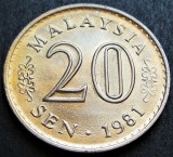 Cumpara ieftin Moneda exotica 20 SEN - MALAEZIA, anul 1981 *cod 2483 = UNC!, Asia