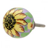 Buton mobila din fier si lemn multicolor decor Floral 4x4 cm