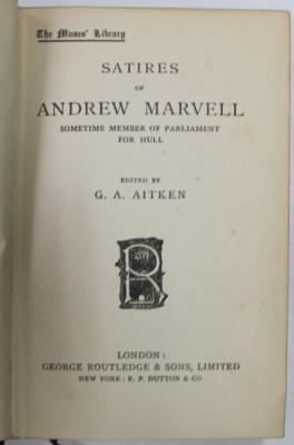 SATIRES OF ANDREW MARVELL , SOMETIME MEMBER OF PARLIAMENT FOR HULL , 1901 foto