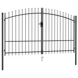Poartă de gard cu ușă dublă, v&acirc;rf ascuțit, negru, 3x2 m, oțel
