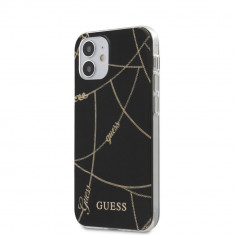 Husa Guess pentru iPhone 12 Mini 5.4&amp;quot;, Gold Chain Collection, Negru foto