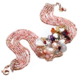 Cumpara ieftin Choker Rainbow Opal, Cuarț, Perle Argint 925 placat aur roz, reglabil 34-37cm, Bijuterie handmade unicat Made in Italy