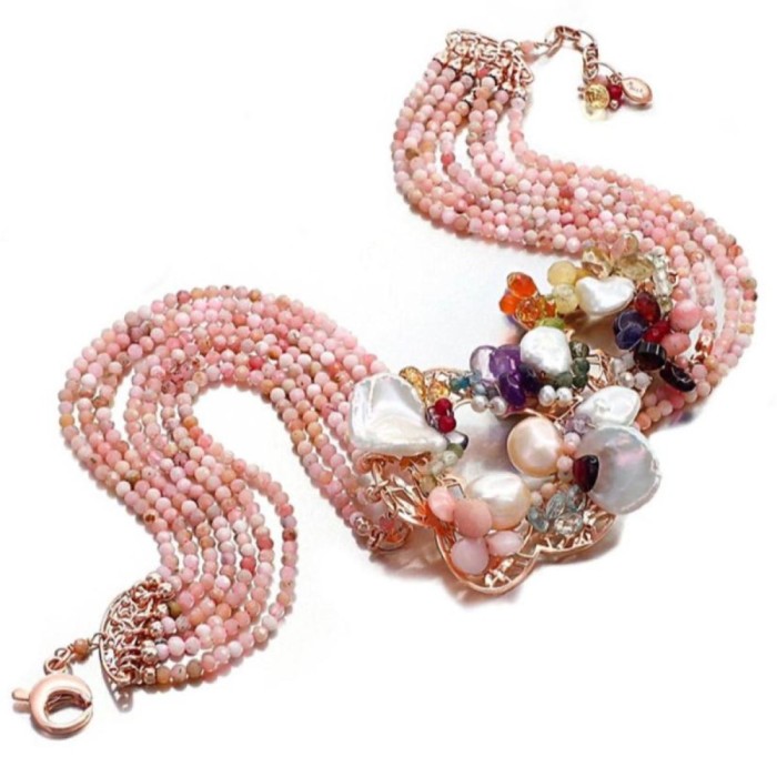 Choker Rainbow din opal, cuarț si perle