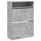 Dulap de pantofi 2 sertare rabatabile, gri beton, 80x34x116 cm
