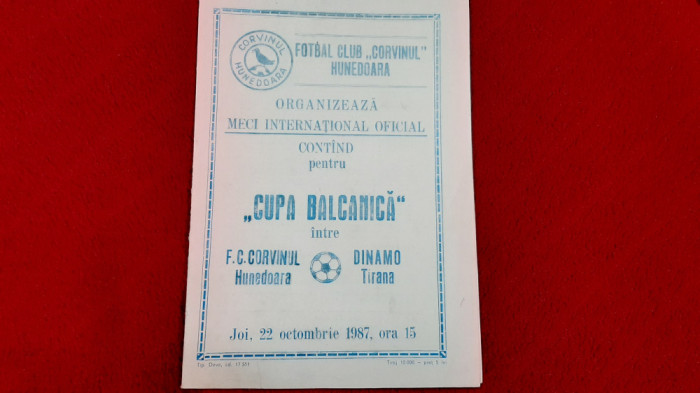 Program Corvinul Hd. - Dinamo Tirana (Cupa Balcanica)