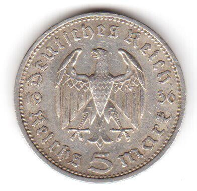 GERMANIA 5 MARCI REICHSMARK 1936 Lit. A