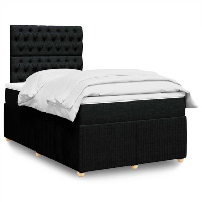 vidaXL Pat box spring cu saltea, negru, 120x200 cm, textil 3294332 foto
