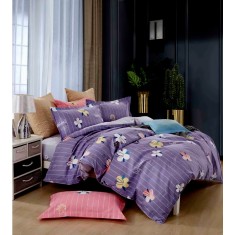 Lenjerie de pat pentru o persoana cu husa de perna patrata, Socotra, bumbac mercerizat, multicolor