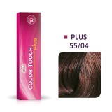 Wella Professionals, Color Touch Plus, Fără amoniac, Vopsea de păr semi-permanentă, 55/04 Intense Light Natural Red Brown, 60 ml