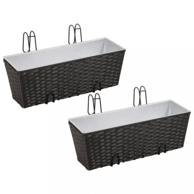 Jardinieră Din Ratan Pentru Balcon 50 cm 2 Buc Negru 41086 foto