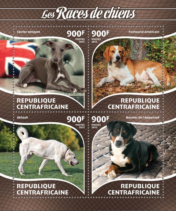 AFRICA CENTRALA 2015 - Caini /set complet-bloc + colita MNH (2 imagini)
