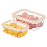 Set 2 Recipiente Alimentare Dreptunghiulare CRALEX&reg; Tosca, Bej, 3x670ml, 3x1200ml, Depozitare etansa, Organizare si Transport Mancare