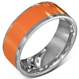 Verighetă netedă din oțel, portocaliu cu margine argintie - Marime inel: 65