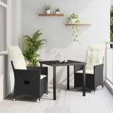 vidaXL Set de masă pentru grădină cu pernă 3 pcs Negru poliratan 3379534