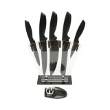 Set cutite bucatarie 7 piese cu suport acrilic si dispozitiv ascutit, lama otel 3Cr13, maner PP Breckner Germany
