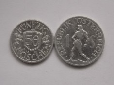 LOT 2 MONEDE - 50 GROSCHEN , 1 SCHILLING-1947 AUSTRIA