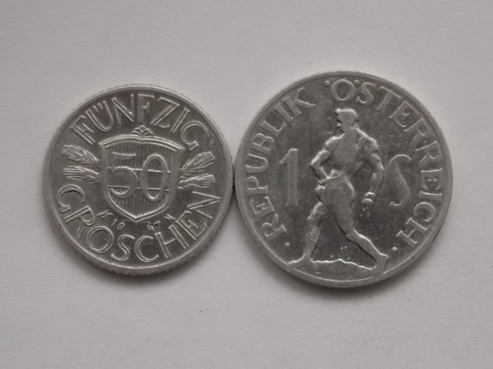 LOT 2 MONEDE - 50 GROSCHEN , 1 SCHILLING-1947 AUSTRIA
