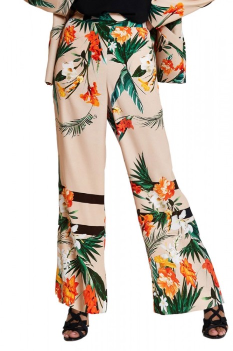CL764-153 Pantaloni lungi cu imprimeu floral si talie inalta