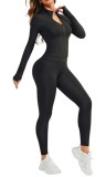 Set Sport 2 piese, Jacheta cu fermoar si Colanti, Design Simplu si Elegant, Negru - M, Oem