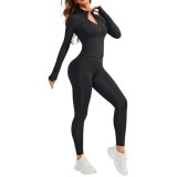 Set Sport 2 piese, Jacheta cu fermoar si Colanti, Design Simplu si Elegant, Negru - M