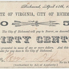 1862 (Aprilie 14), 50 Cents (VAUCRI50) - Richmond, Virginia - SUA - stare aUNC