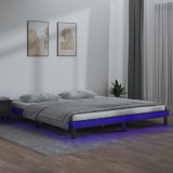 vidaXL Cadru de pat cu LED, gri, 200x200 cm, lemn masiv 820628