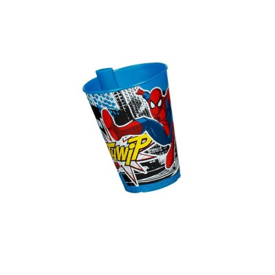 Pahar cu pai pentru copii, Spiderman, Albastru, gradinita, Baieti, 260ml, ATU-087743 foto