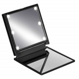 Mini oglinda Pufo Lady Boss de buzunar pentru machiaj, iluminata cu LED, perfecta pentru calatorie, iesire in oras, negru