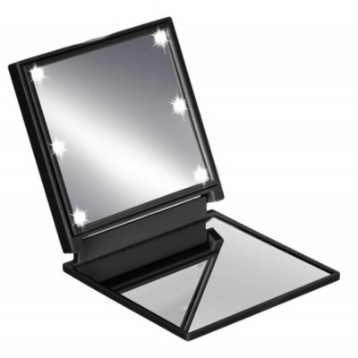 Mini oglinda Pufo Lady Boss de buzunar pentru machiaj, iluminata cu LED, perfecta pentru calatorie, iesire in oras, negru foto