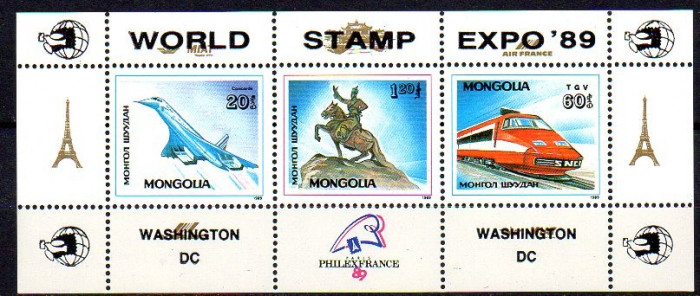 MONGOLIA 1989, Transport, Aviatie, Locomotiva, serie neuzata, MNH