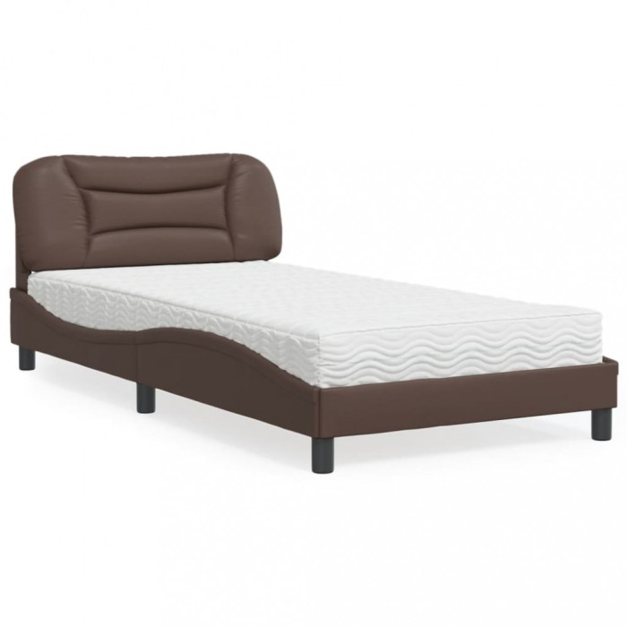 vidaXL Pat cu saltea, Hvar, maro, 100x200 cm, piele ecologică 3208705