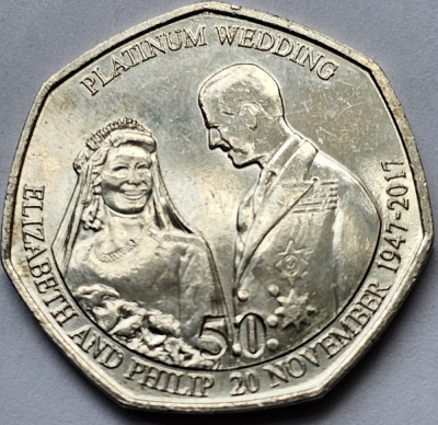 50 pence 2017 Isle of Man, Platinum Wedding - The Royal Wedding, km#1590 foto