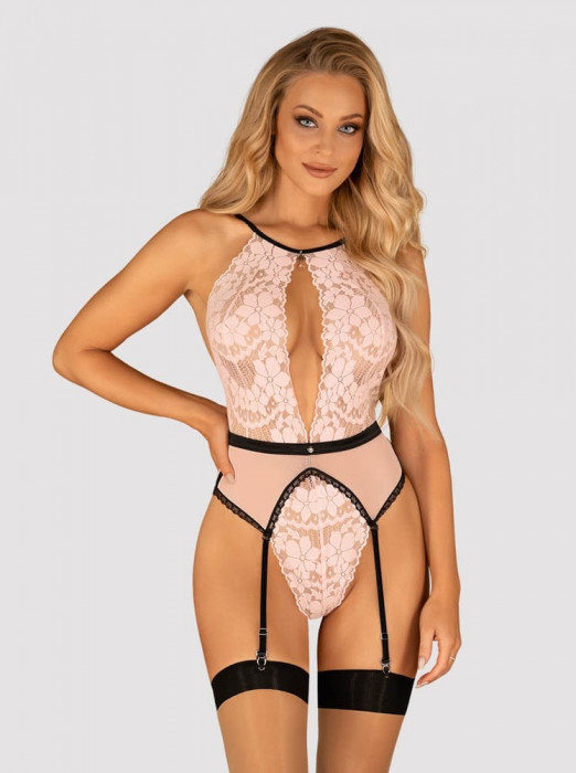 Body Sexy Cu Dantela Lilines, Roz + Negru, S/M