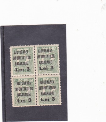 1923 ROMANIA &amp;Icirc;nfometatii Basarabiei timbru neemis 3L pe 60b bloc de MNH foto