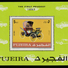 Fujeira 1971-Transporturi,Auto,1892-Primul Peugeot,colita dant.MNH,Mi.39A