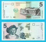 El Salvador (pick 147) 5 Colones 1997 UNC; serie: 05322419; Cristofor Columb