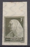 ROMANIA 1922 LP 73 INCORONAREA REGELUI FERDINAND LA ALBA IULIA 1 LEU VERDE GRI NEDANTELAT STARE MNH/USOARA URMA DE SARNIERA LA MARGINEA SUPERIOARA