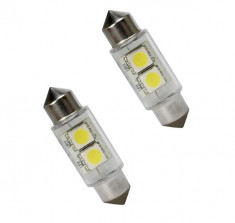 Set 2 becuri auto Vecta cu 2 leduri SMD 12V T11x36mm C5W alb sofit Festoon 5050SMD foto