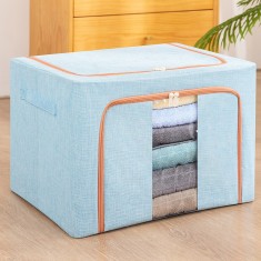 Cutie de Depozitare Pliabila, Flippy, 24 L, din Bumbac si In, 40x30x20 cm, Fereastra Frontala, 2 Usi de Acces cu Fermoar Bidirectional, Cadru Metalic,