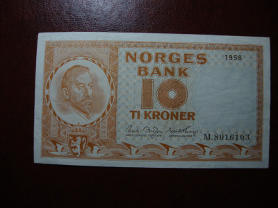 NORVEGIA 10 KRONER 1958 EXCELENTA foto