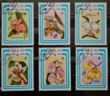 BC649, Laos 1985, set 6 tmbre+colita, stampilate flori, Stampilat